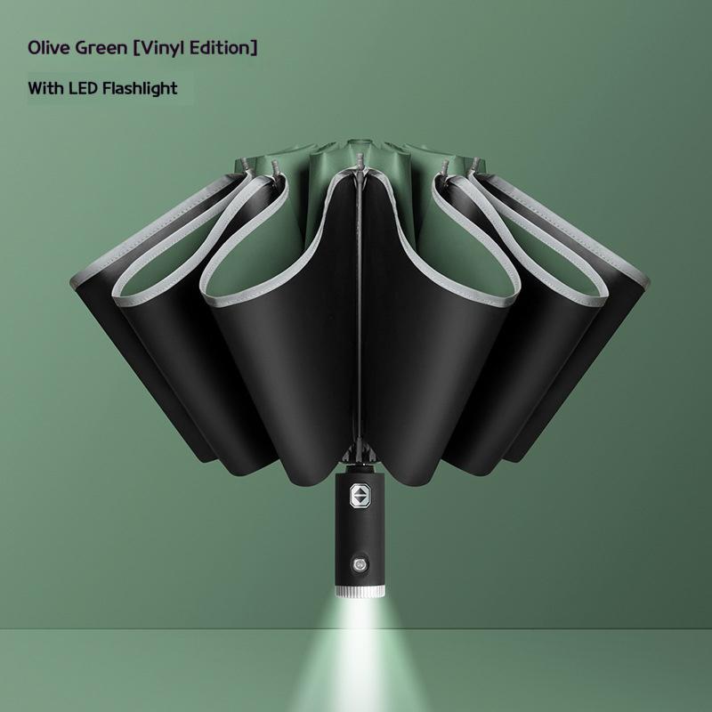 Fully automatic reverse umbrella car mounted LED light reflective strip folding umbrella flashlight umbrella