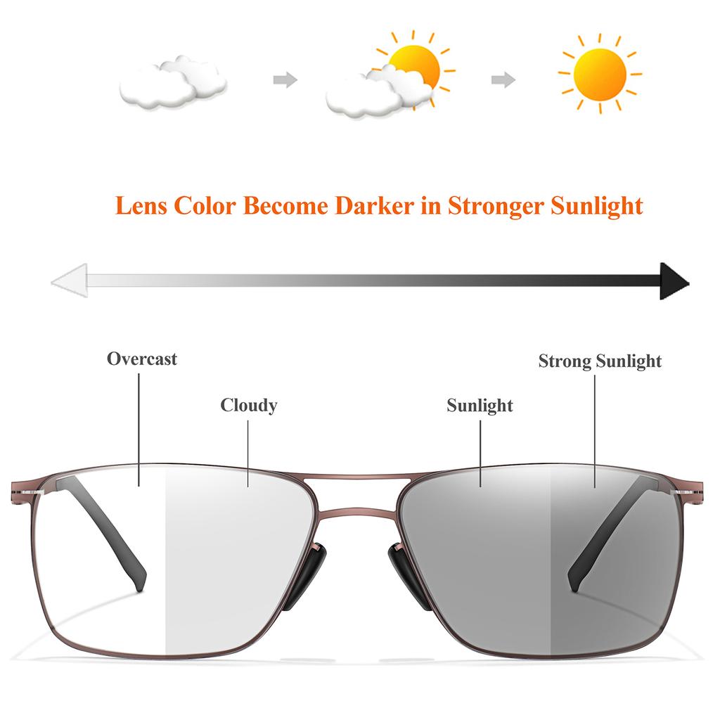 1/3 Pairs Photochromic Anti Blue Light Reading Glasses Metal Frame Rectangular Presbyopic Eyewear for Grandparents