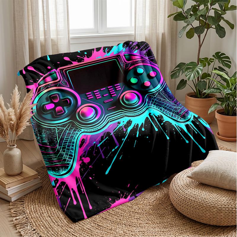 Neon Game Controller Art Theme Blanket Lightweight Warm Flannel Blanket Decorative Throw Blanket for Home Decoration