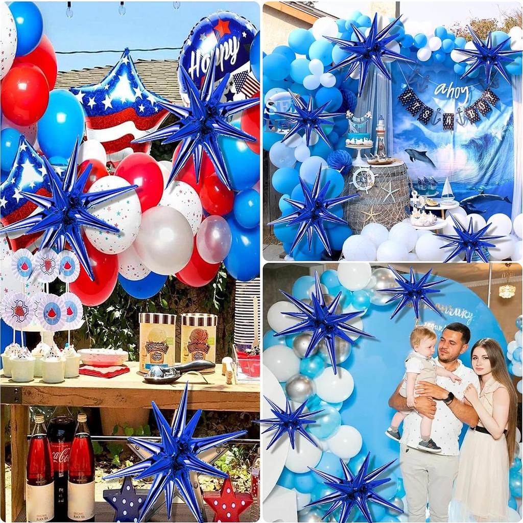 8 Peças Balões Estrela, Enormes Balões Estrela Explosão Azul de Folha de Alumínio para Chá de Bebê Formatura, Suprimentos de Decorações de Festa Azuis