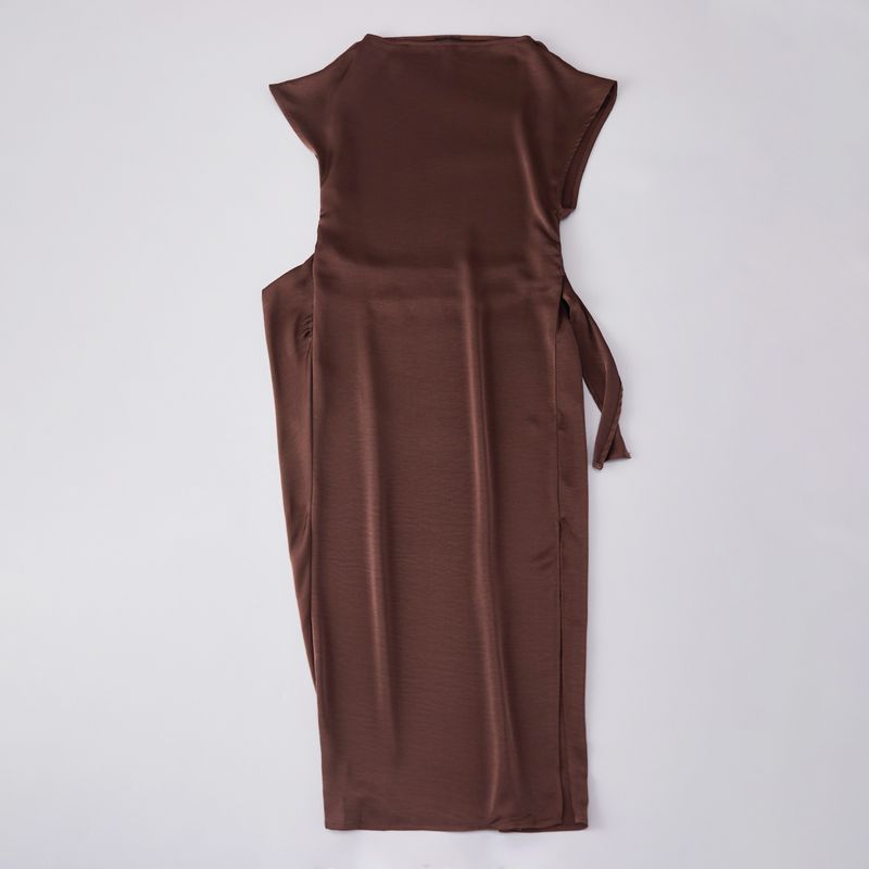 

Silky Design Irregular off-Neck Flying Sleeve Split Dress Dark brown S