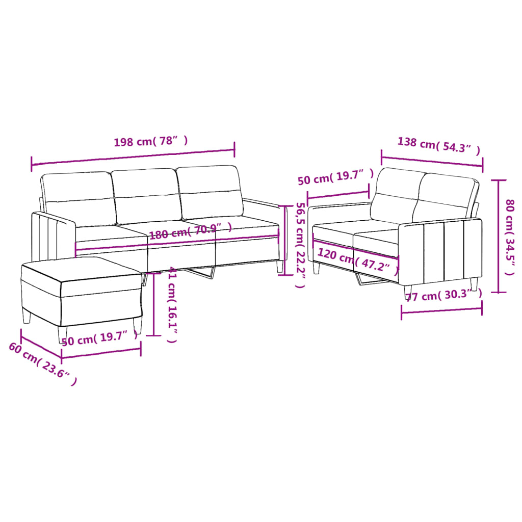 Vidaxl 3-Cz. Relaxation Set With Cushions, Light Grey, Fabric
