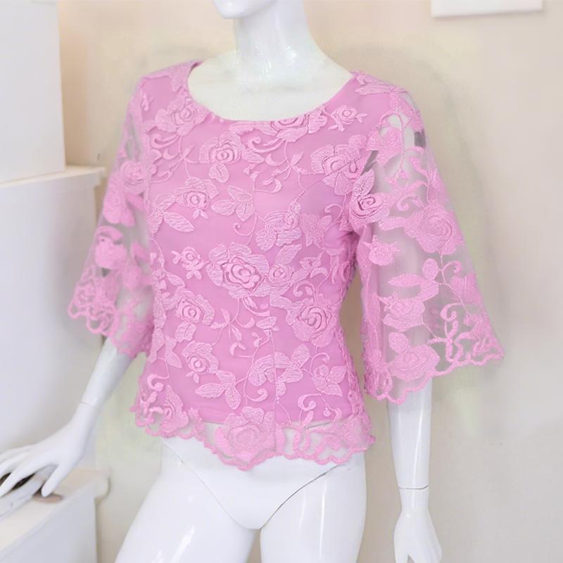 

ZANZEA Женская повседневная блузка с круглым вырезом, рукавами 3/4 и кружевом свободного кроя 5XL фиолетовый