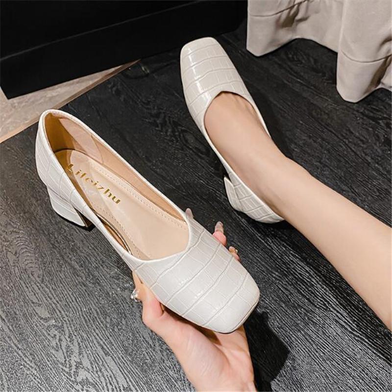 New Designers Classics Square Toe Chunky Heel Women Pumps High Heels Work Shoes Elegant Black White Office Ladies Shoe Size35-43