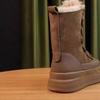 Winter New Round Toe Suede Thickened Anti-Slip Wear-Resistant Front Lace-Up Side Zipper Soft Sole Anti-Slip Shorthole Boots