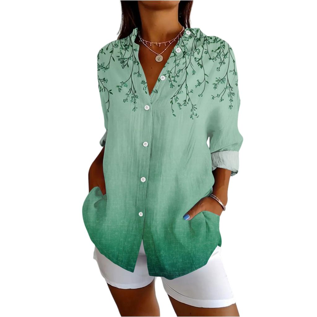 Womens Button Down Shirt Long Sleeve Shirts For Women Print Graphic Blouse Top