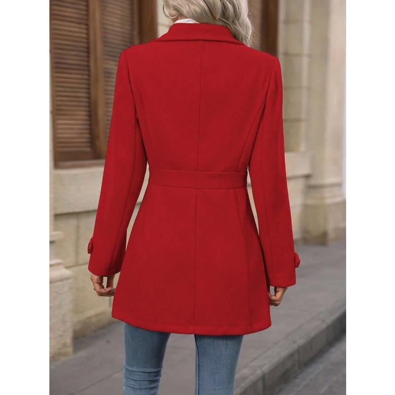TIFICY Women's Fashion Casual Solid Color Print Autumn Winter Long Sleeve POLO Neck Jackets & Coats