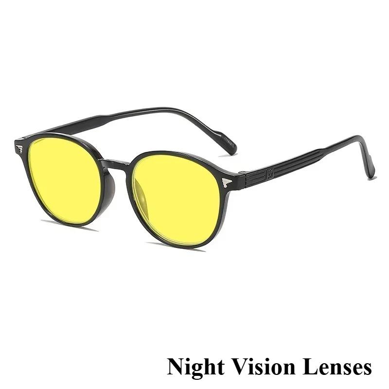 Driving Anti-Glare Night Vision Glasses Retro Studded Round Frame Anti-blue Light Glasses Orange & Red Lenses Protective Eyewear