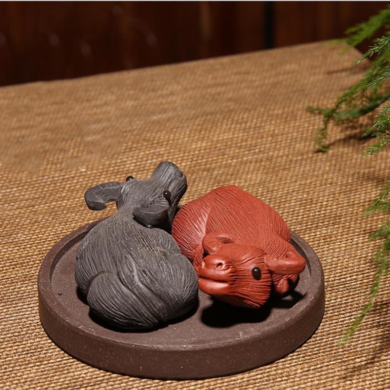 Zisha Qiankun Niu Statuette Ceramic Lucky Cow Crafts Cute Home Decoration Accessories Chinese Tea Set Ornaments Statue