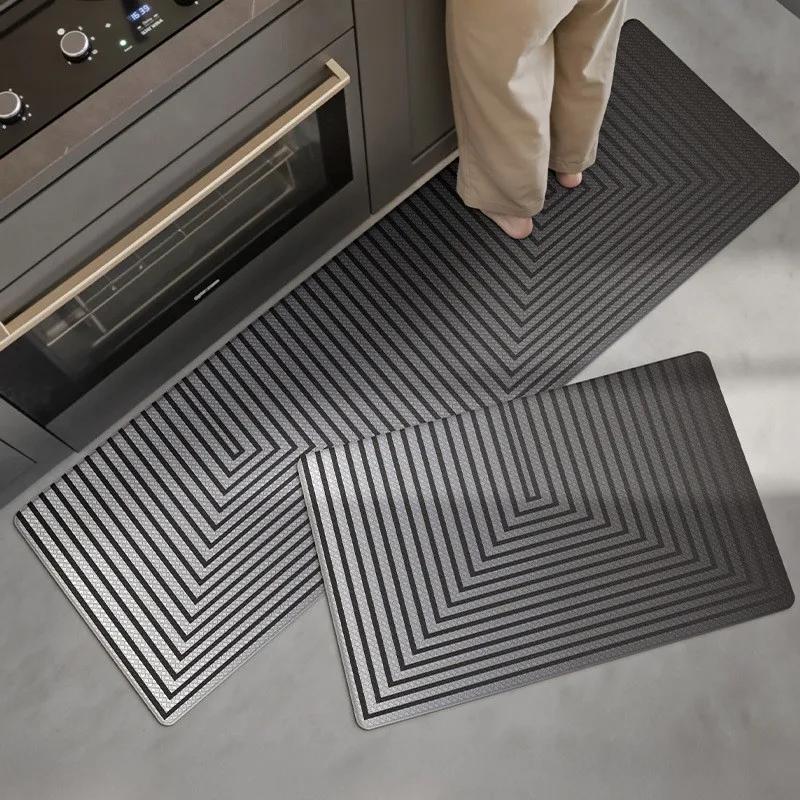Ins Style PU Leather Kitchen Floor Mat Nordic Oil and Water Resistant Carpet Washable Thickened Anti Slip and Anti Fall Foot Pad