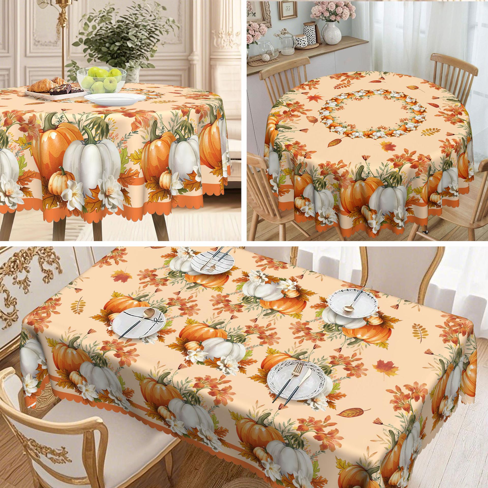 Waterproof And Anti-Dirty Wash Polyester Tablecloth Autumn Pumpkin, Thanksgiving Tablecloth Printed Coffee Table Tablecloth round tablecloth-152x152cm