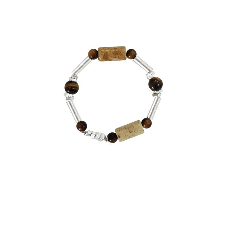 Tiger Eye Stone Elastic Retro Design Ring for Women - High-End Luxury Literary Style Index Finger Ring.