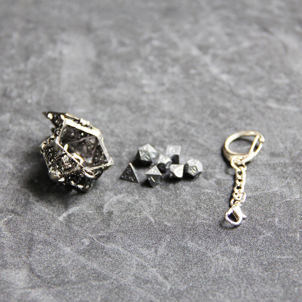 Dragon Dice Pendant Keychain Tiny Metal Dices Jewelry Set Mini Polyhedral Dices Keyring Jewelry for Fashion Enthusiasts