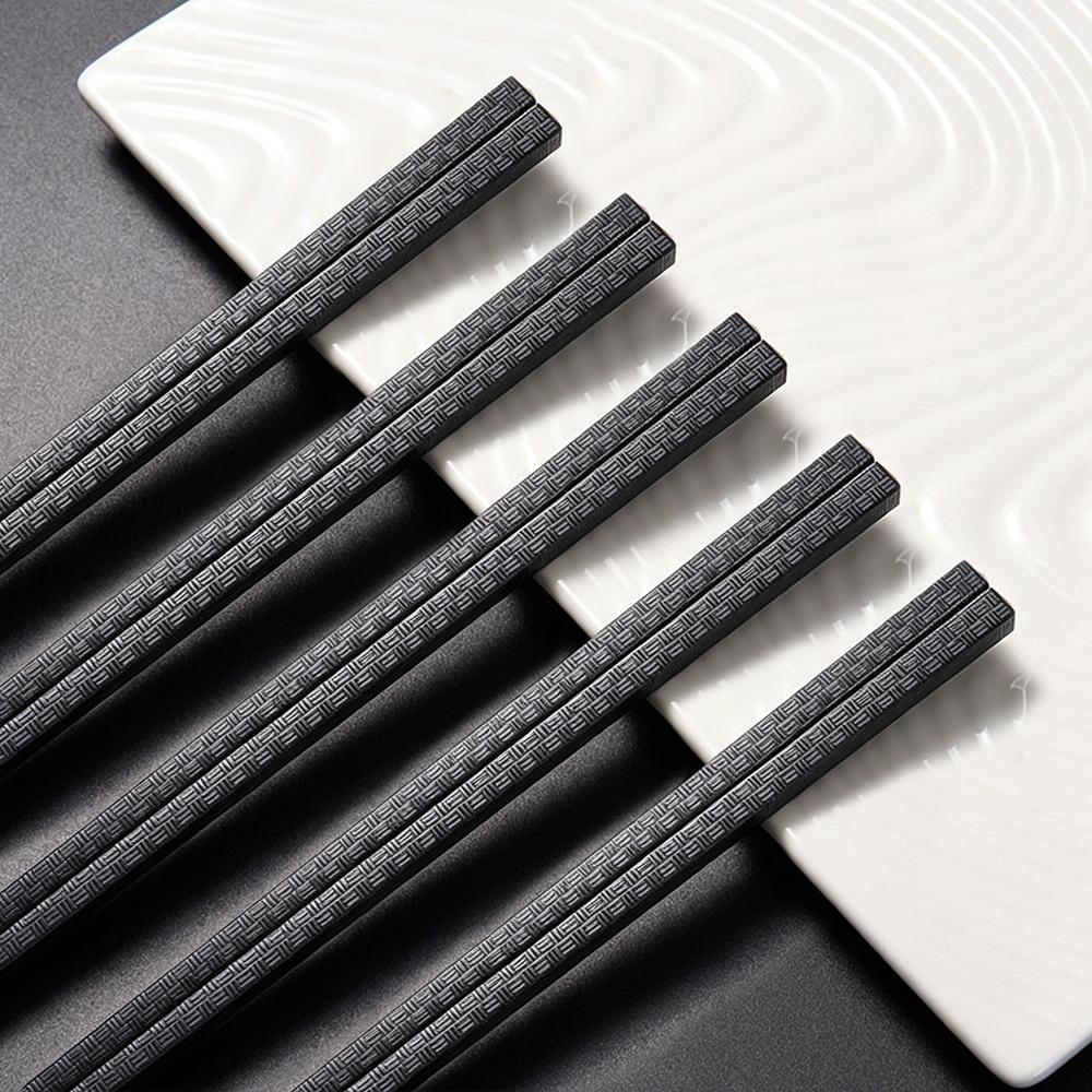 5 Pairs Premium Black Chopsticks Reusable for Sushi Japanese Anti-slip Chop Sticks Lightweight Dishwasher Safe, 9.57 Inches