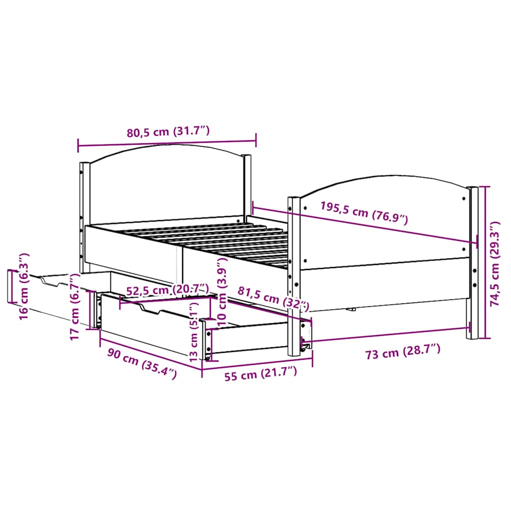 Solid Wood Bed without Mattress White 75 x 190 cm Pine Wood
