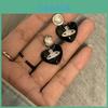 Black Heart-shaped Rhinestone Saturn Earrings Unique Design High-end Style