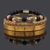Luxury Black Stone Beads Leopard Head Man Bracelet Enamel Stainless Steel Roman Bangles Women Jewelry 3 pieces make a set