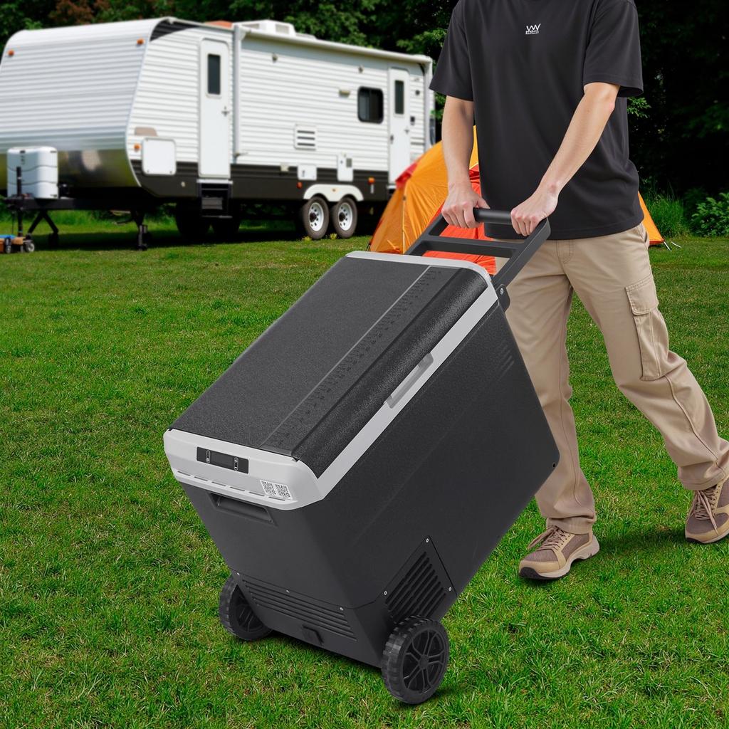 12 Volt Car Refrigerator, 60L Car Fridge, Portable Electric Cooler with Wheels and Handle, -20 to 20, 12/24V DC and 100- 240V AC Compressor Freezer