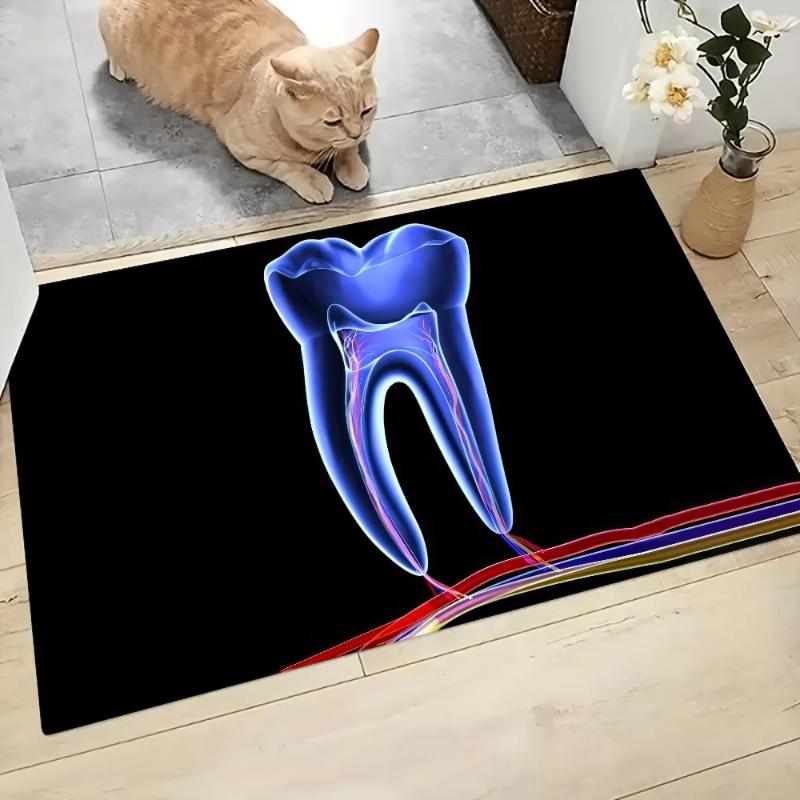 Dentist Tooth Doormat Non-slip Machine Washed Rug Graphic Printed Flannel Doormats for Kitchen Entrance Rugs Home Decor Carpet