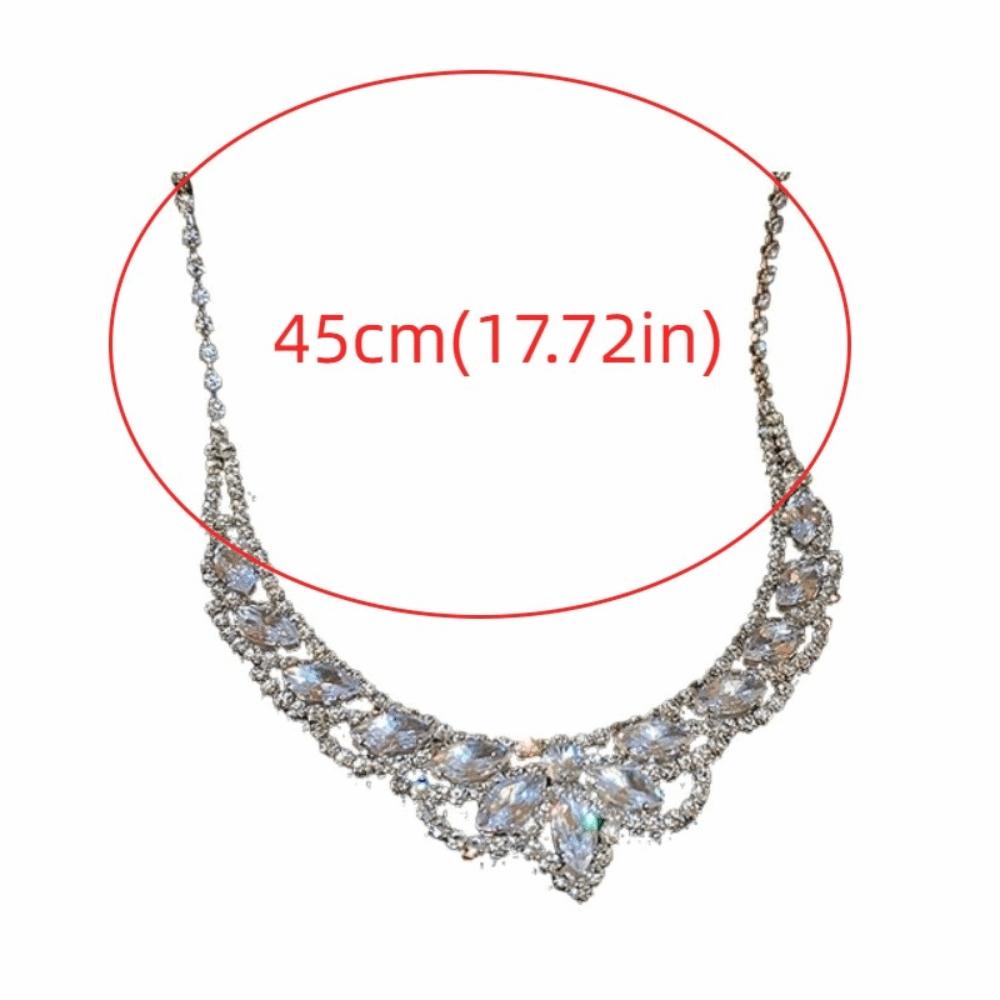 3Pcs U-Shaped Water Drop Pendant Necklace Rhinestone Crystal Bride Jewelry Set  Banquet