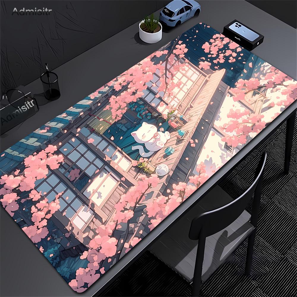 Computer Mouse Pad Cute Cat Green Mousepad Company Deskmat Large Kawaii Mausepads Office Non-slip Mouse Mat XXL Big Table Mats
