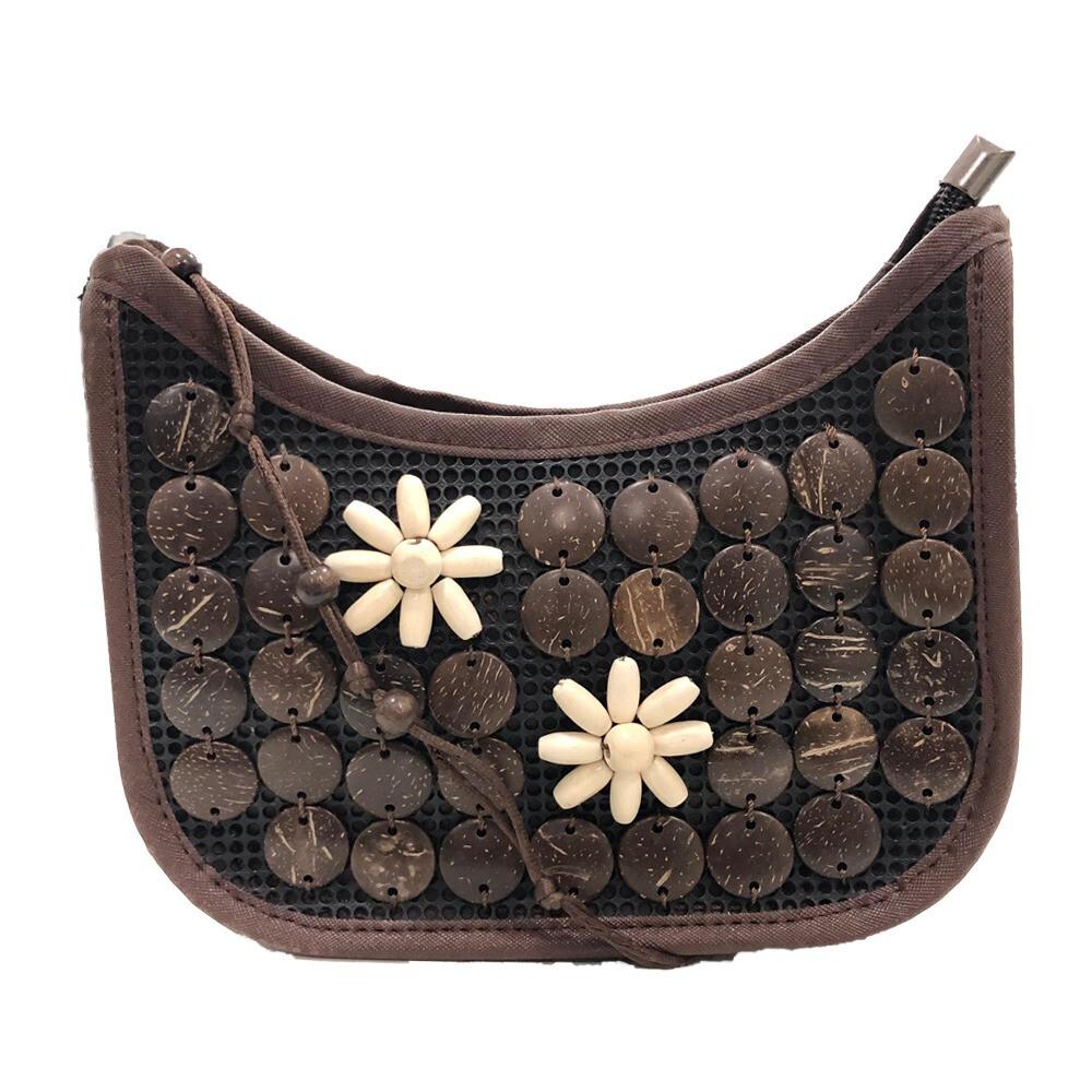 

RSINC Handcrafted Coconut Shell wooden Sling bag for Women Brown Cream B0DVSNKCW4