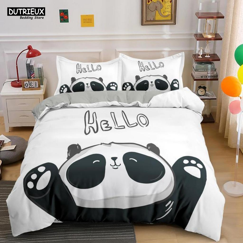 Cartoon Lovely Panda Bedding Set White Bed Linen 3D Print Gift For Girls 2/3pcs Twin Single Queen King Size Duvet Cover Set