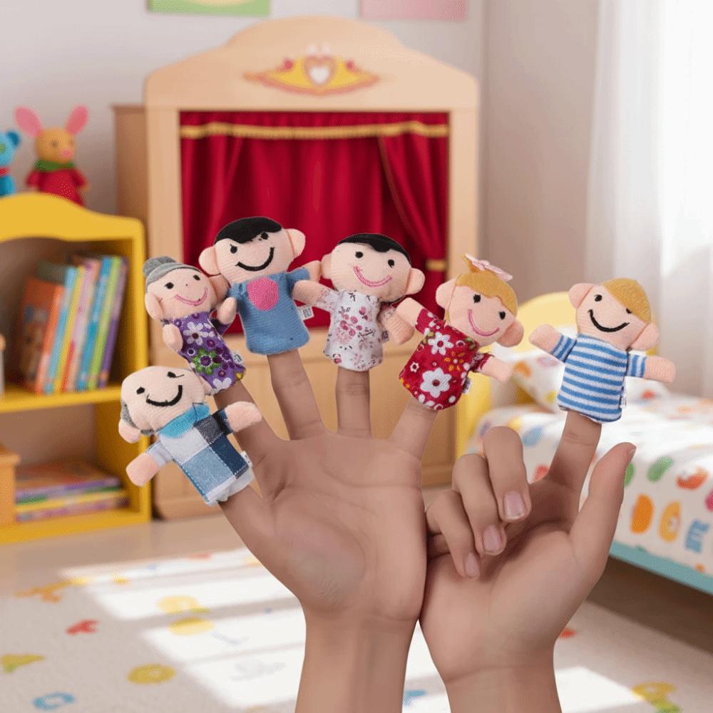 6Pcs Cloth Velvet Finger Puppets Set Soft Plush Finger Toys Grandparents Family Dolls  Role Play