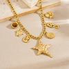 Fashion Stainless Steel Faux Pearl Pendant Necklace with Cherry and Starfish Design for Women