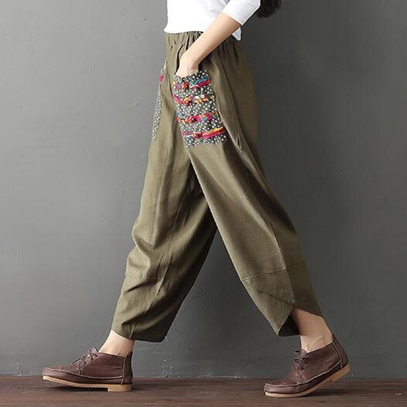 

(проектор)Женские летние повседневные свободные широкие брюки из хлопка и льна с вышивкой XXL жёлтый