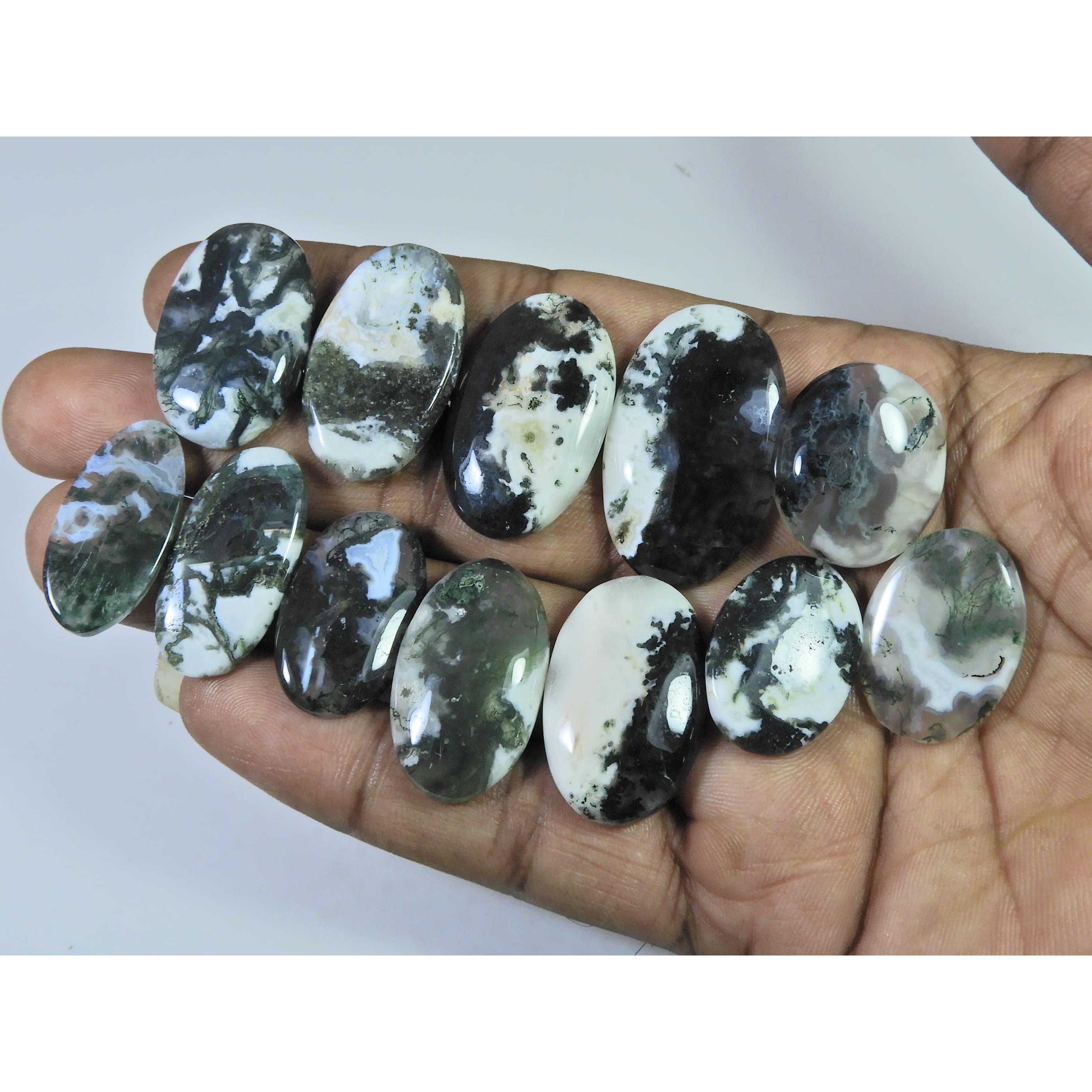 216Cts.Natural Tree Moss Agate Oval Cabochon Loose Gemstone 12Pcs Lot C-2375