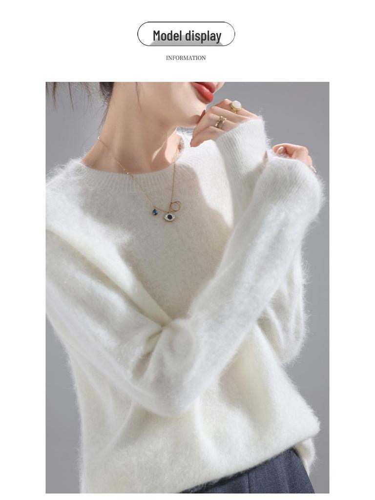 2025 Fashion Women's Round Neck Wool Sweater: Versatile Loose-Fit Knit Base Layer