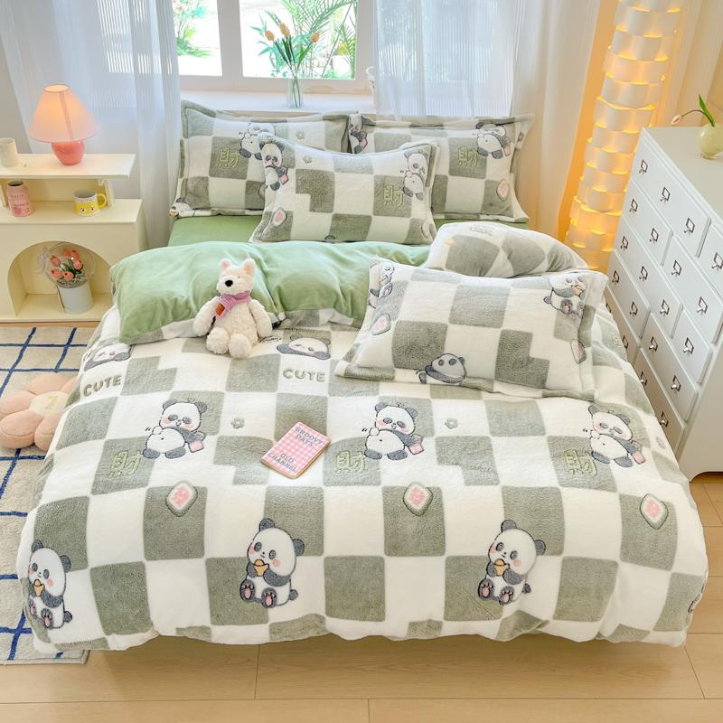 Winter Flannel Pink Heart Duvet Cover Animals Bear Soft Warm Keep Warm Bed Quilt Covers Milk Velvet Queen King Bed Home Textiles