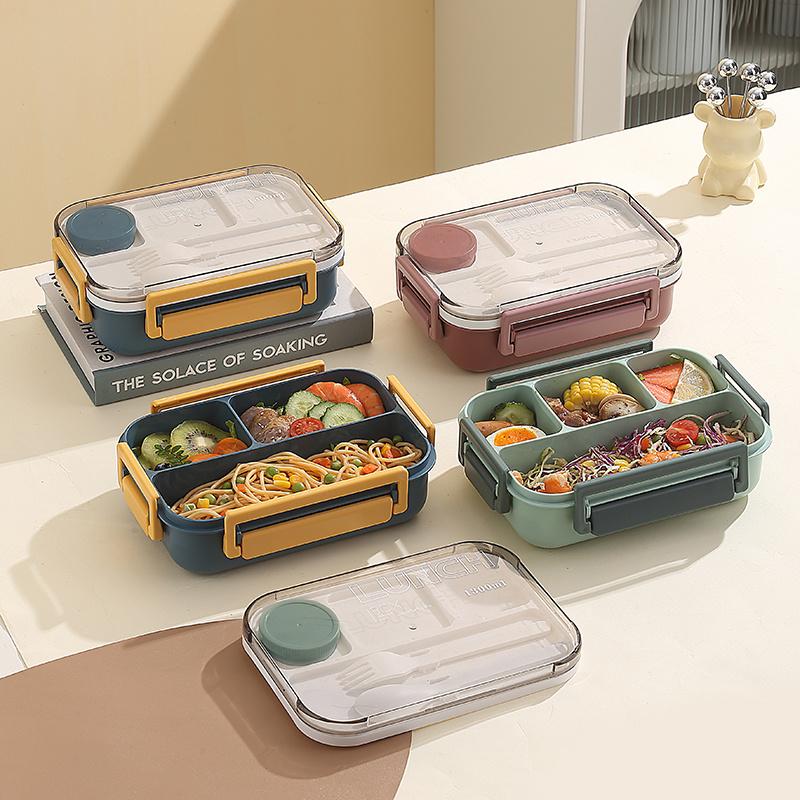 New 1300ml Plastic Lunch Box with Tableware for Adults Students Divided Microwave Oven Bento Box Sealed Leakproof Food Container