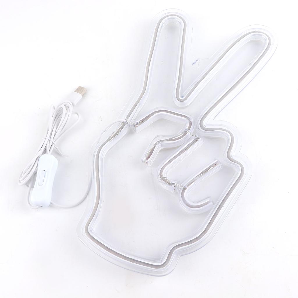 Neon Sign Light Innovative Victory Gesture Decorative Lamp USB Powered for Bedroom Cabinet Shelf