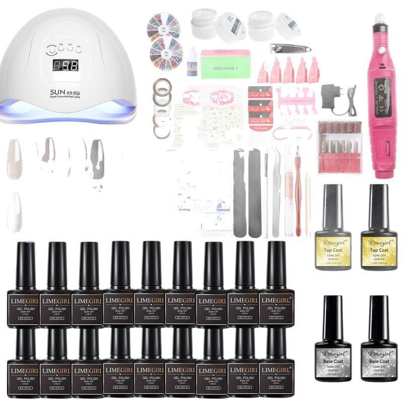 Professional Nail Lamp Kit 12 Colors Glitter Gel Polish Portable Nail Drill File Set