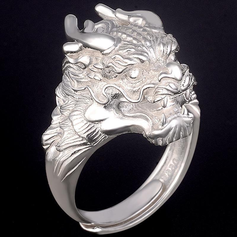 Men's Trendy Domineering Dragon Head Zodiac Dragon Living Mouth Ring Index Finger Opening Fashion Trendy Man