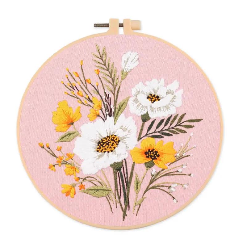 Flower Embroidery kit, Floral Patterns for Beginners, with Hoops, Embroidery Cloth, Needles, Embroidery Thread and Other Tools