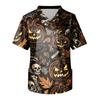 Men's Halloween Print V-Neck Scrub Top with Pockets Comfort Fit for Daily Work
