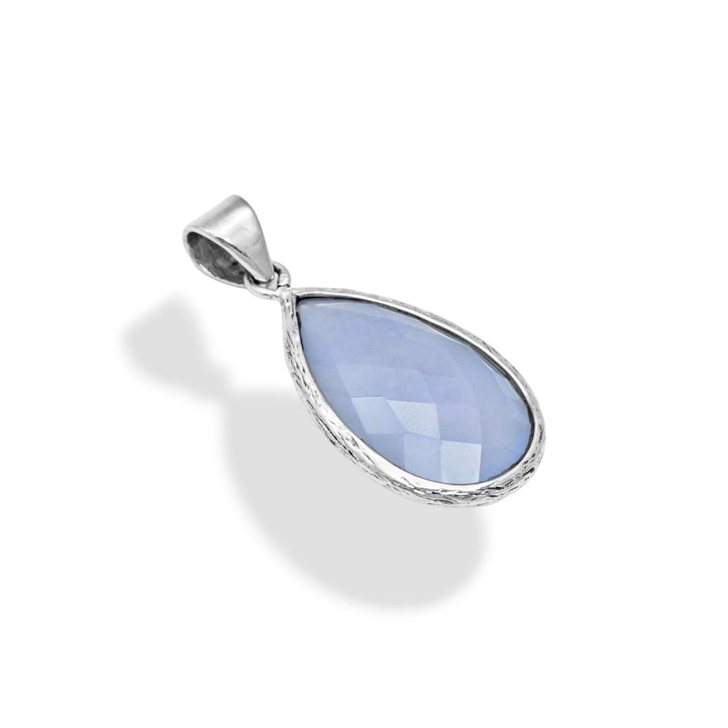 Aqua Chalcedony Handmade Pendant, 92.5% Silver Pear Pendant for Her