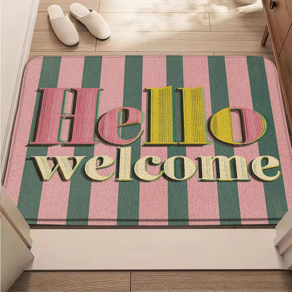 Welcome Hello Home Pattern Doormat Home Decor Rug Bedroom Living Room Entrance Rug Kitchen Front Door Mat Nonslip Area Foot Mats