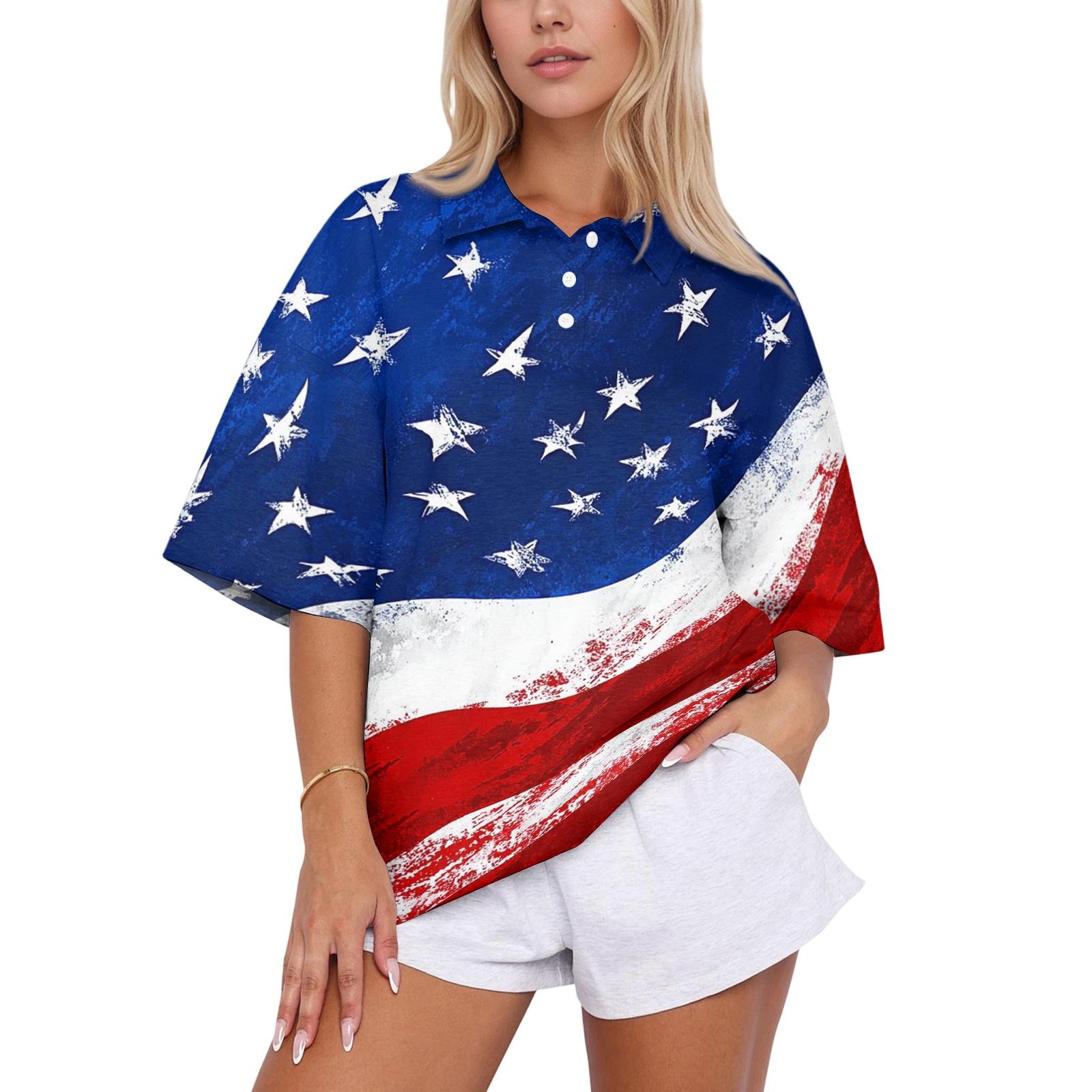 

Women Casual Polo Shirt Loose Fit Short Sleeve Top Butterfly and Rose Print Lightweight Summer Blouse M