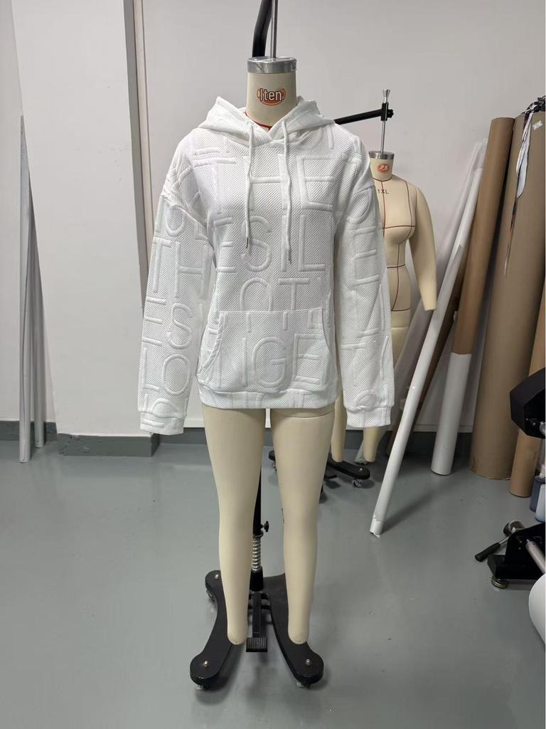 Damen Übergröße Herbst/Winter Casual 3D Buchstaben Jacquard Rundhals Pullover Sweatshirt