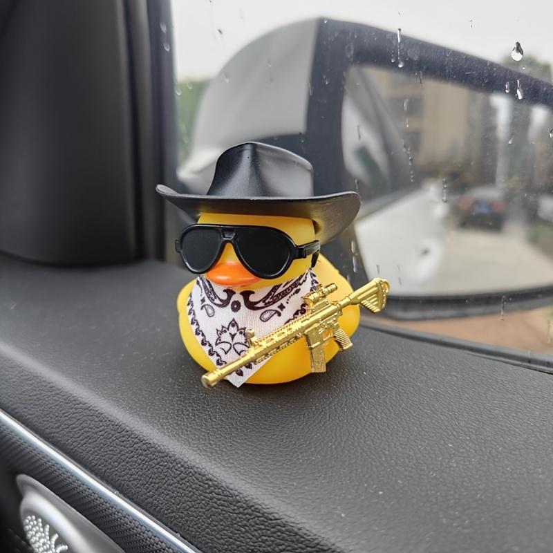 Cute Cowboy Hat & Rifle Yellow Duck Car Ornament - Fun Contrast Design | Auto Interior Decor Festival Gift