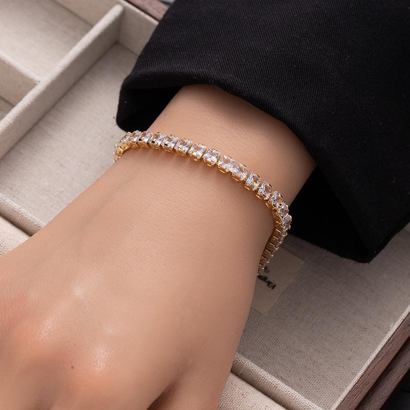 Earrings Color Zircon Bracelet Rectangle Full Diamond Tennis Bracelet E-Commerce Special Hand Jewelry