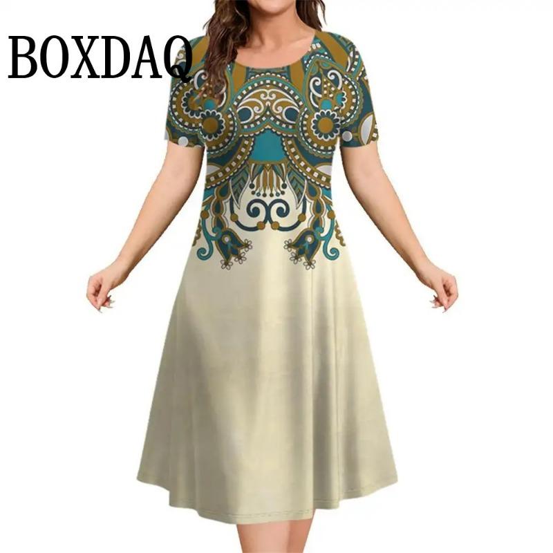 Modne Eleganckie Sukienki Damskie Luźna Sukienka Trapezowa Damska Sukienka z Krótkim Rękawem Kwiatowy Wzór Codzienna Damska Odzież Plus Size