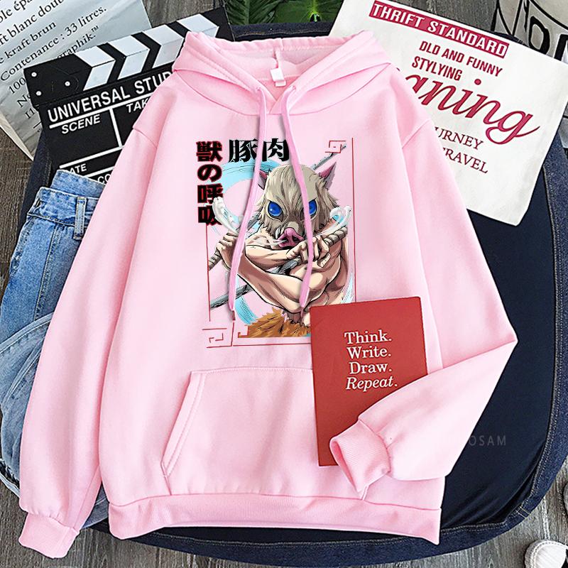 Demon Slayer Harajuku Anime Hoodie Funyy Creative Breath of The Beast Inosuke Graphic Ullzang Vintage 90s Long Sleeve Sweatshirt