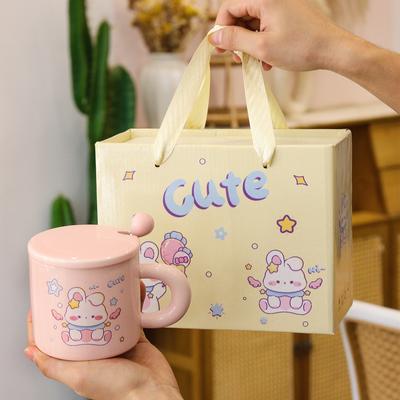 Creative and Cute Rabbit Water Cup Set Small Gift  Ceramic Mug Lid Spoon Souvenir Practical Cup Strap Gift Box