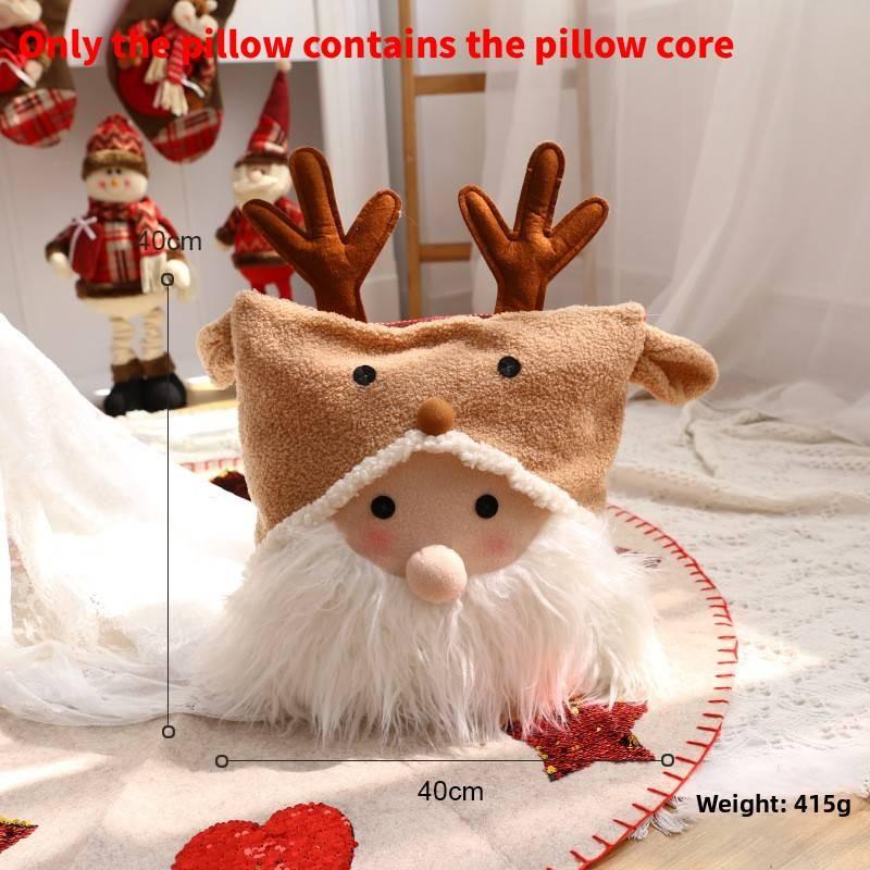 Christmas Decor Scene With Santa Snowman Reindeer Hug Pillow For Gift Festive