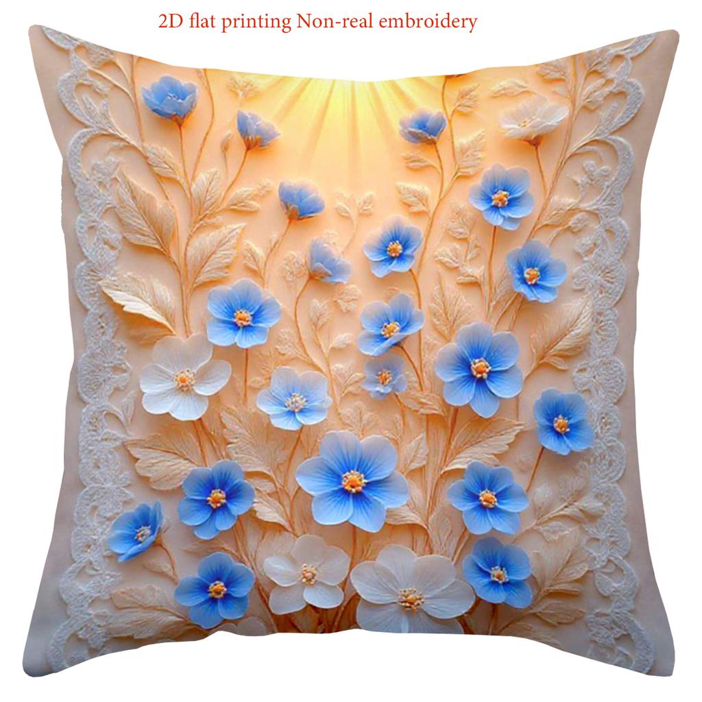 2D Flat Printed Floral Pattern Non-real Embroidery Pillows Polyester Pillowcase, Sofa Decorative Cushion Cov Headboard Pillow